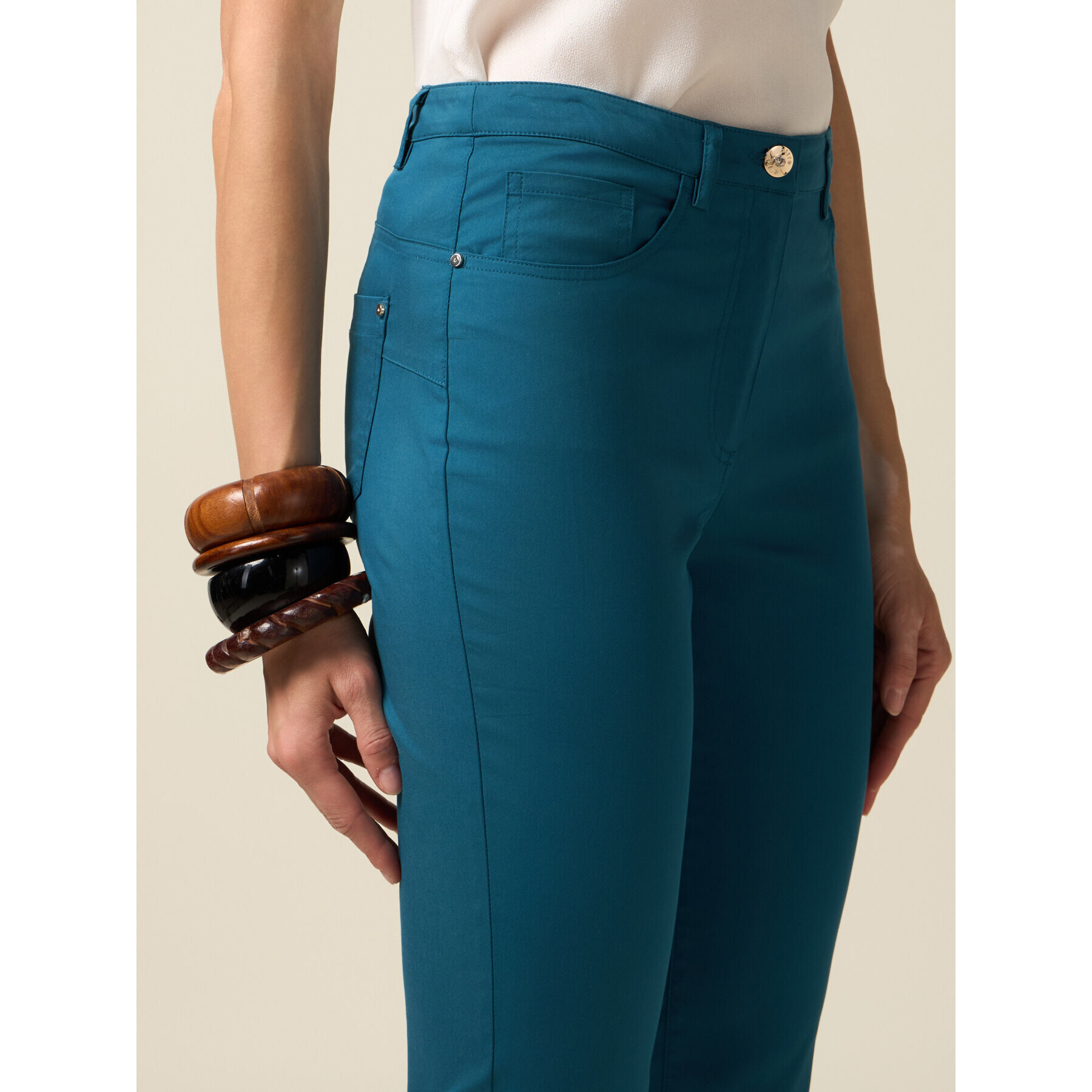 Oltre - Pantalones ajustados de mezcla de algodón - Petrol Blue