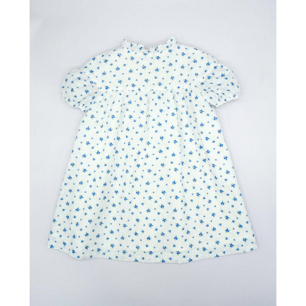 VESTIDO MANGA ABULLONADA PLUMETI FLORES AZUL Y BLANCO