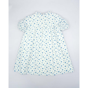 VESTIDO MANGA ABULLONADA PLUMETI FLORES AZUL Y BLANCO