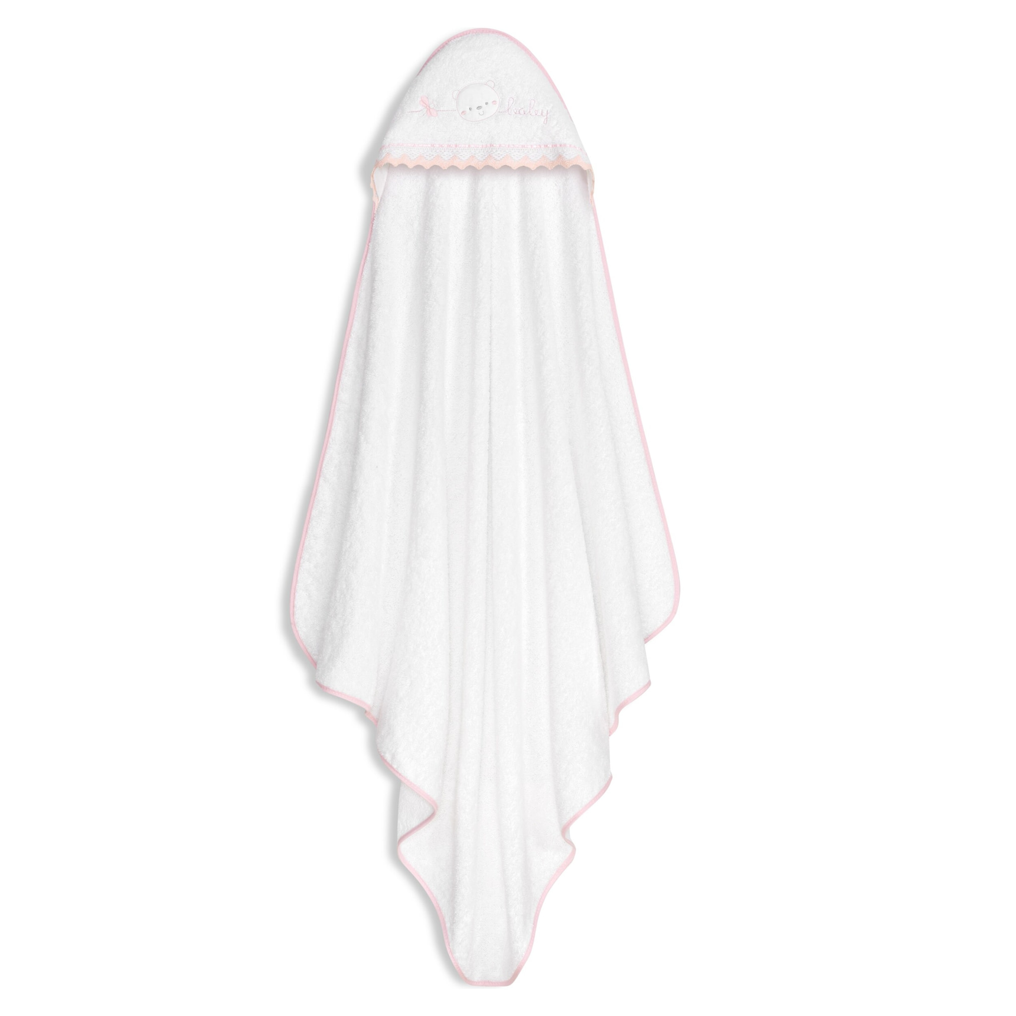 Capa Baño 1X1 Mod Carita Oso Baby Guipur+ Gorro Bco/Rosa