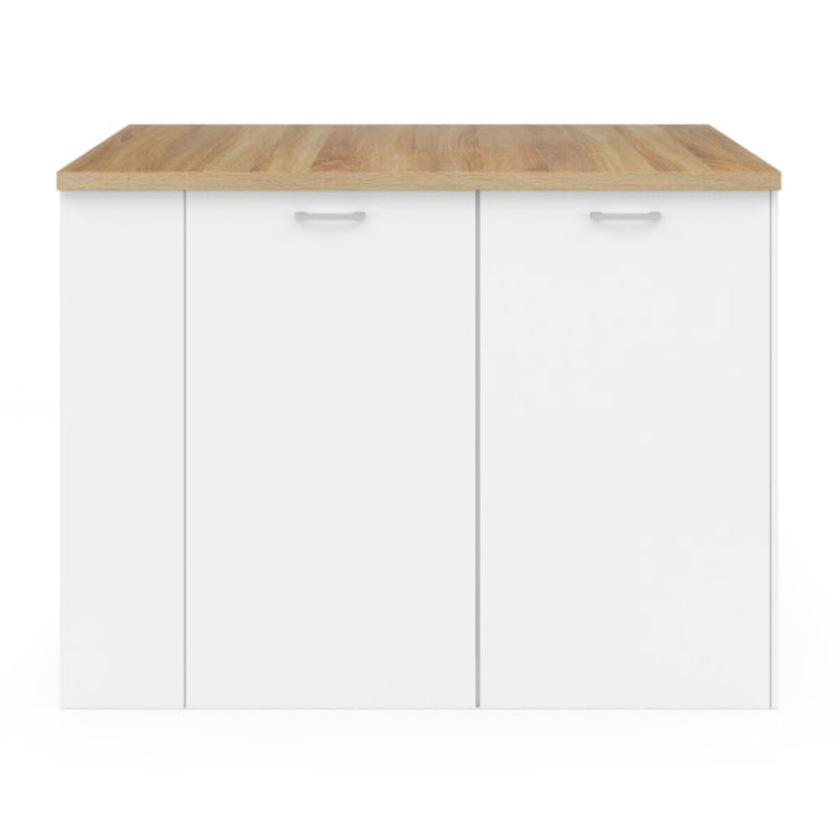 Ilot de cuisine Dario bois et blanc avec rangements