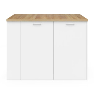Ilot de cuisine Dario bois et blanc avec rangements