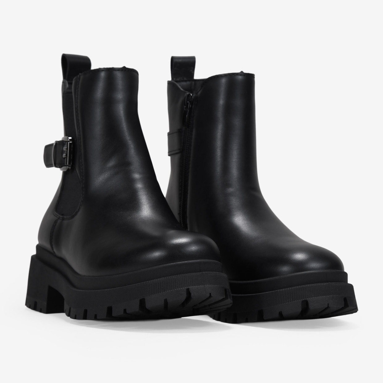 Botines de plataforma negros con hebilla y cremallera