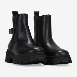 Botines de plataforma negros con hebilla y cremallera