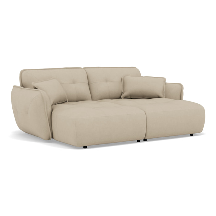Thais - canapé droit 4 places avec double méridienne assise profonde en tissu texturé - Beige