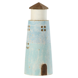 J-Line Phare décoratif - bois - naturel/bleu clair - large