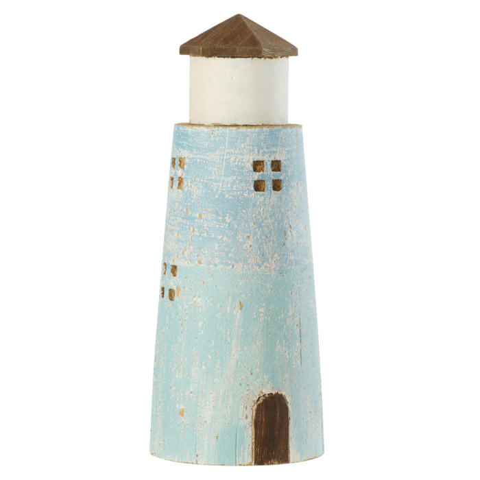 J-Line Phare décoratif - bois - naturel/bleu clair - large