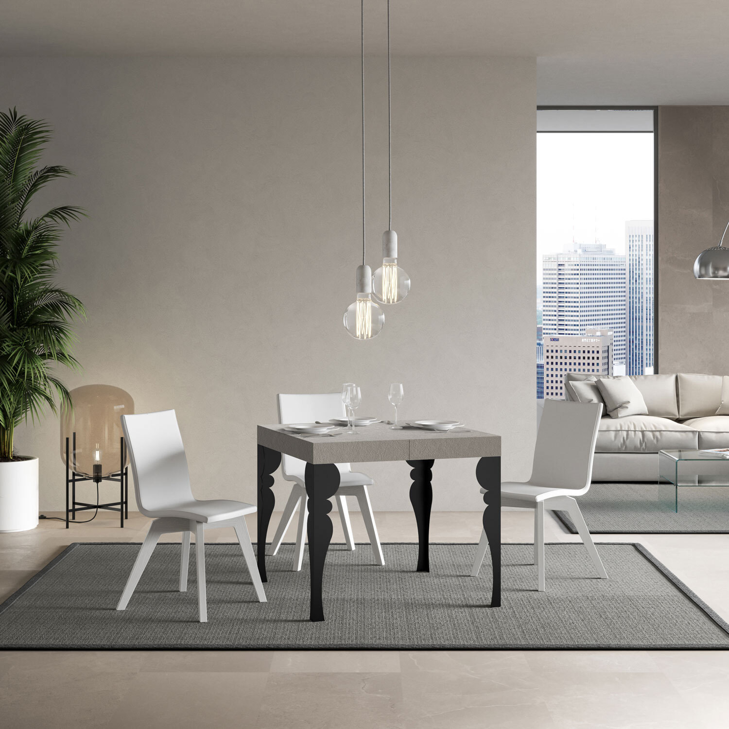 Tavolo allungabile 90x90/246 cm Paxon cashmere gambe antracite