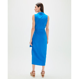 Abito in lino con colletto a camicia e nodo laterale