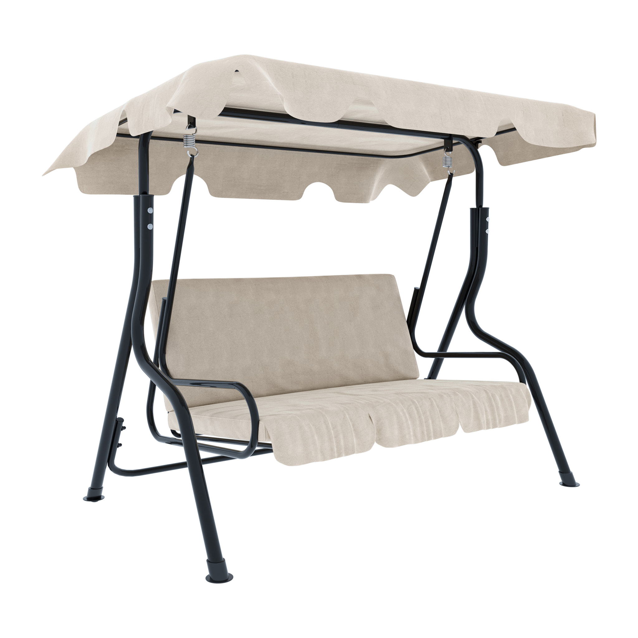 Dondolo 3 Posti Algarve Con Tettuccio Parasole Regolabile Cuscini Imbottiti Struttura Robusta In Acciaio Da Giardino 170 x 110 x 153 cm Beige