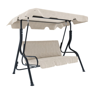 Dondolo 3 Posti Algarve Con Tettuccio Parasole Regolabile Cuscini Imbottiti Struttura Robusta In Acciaio Da Giardino 170 x 110 x 153 cm Beige