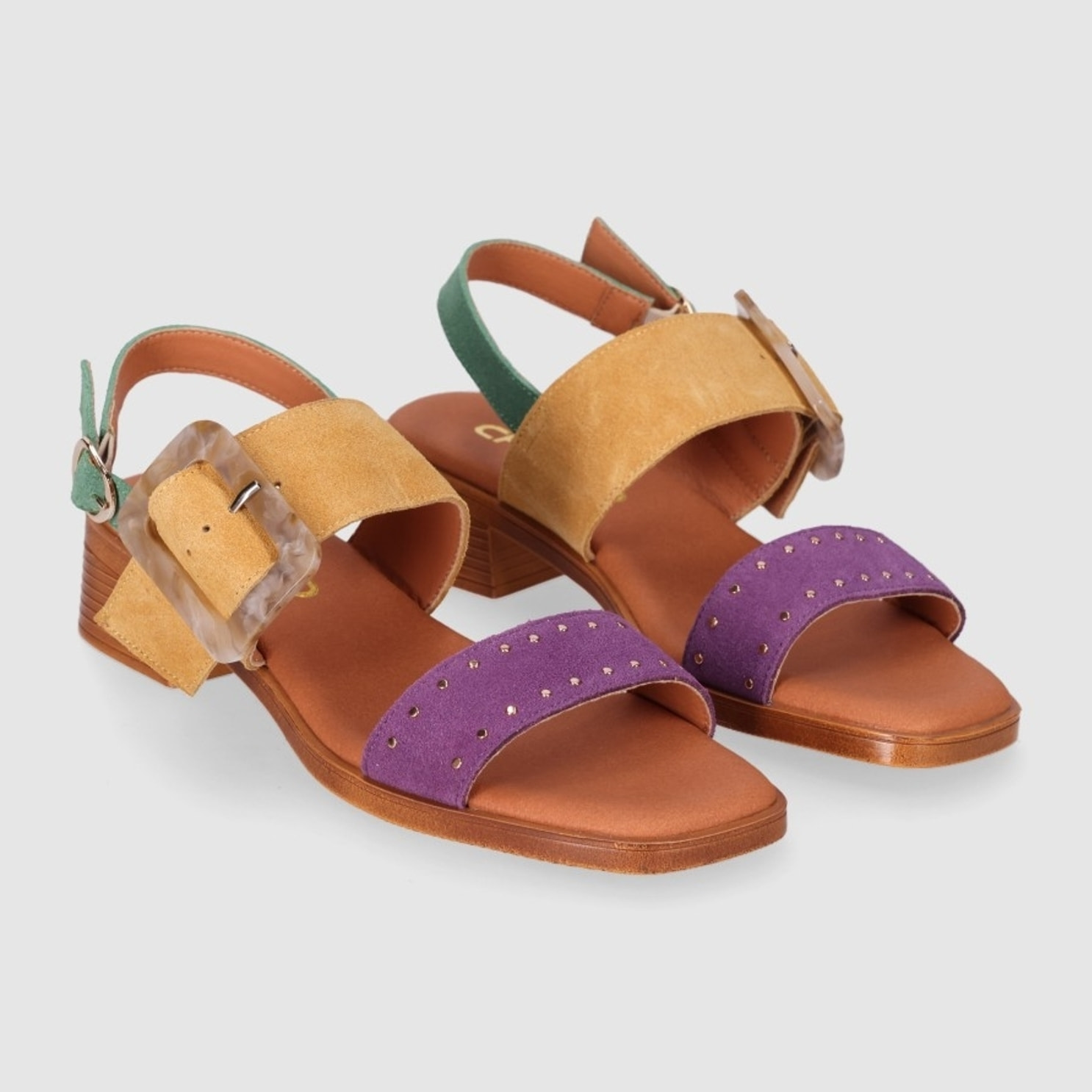 Sandalias de Serraje - Multi-Morado - Tacón: 4 cm