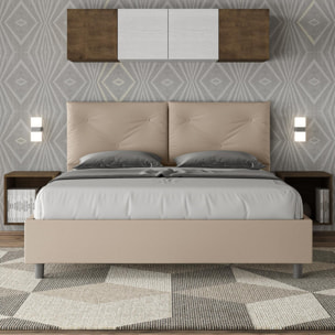 Cama con almacenaje acolchada 160x190 cuero sintético gris paloma Appia