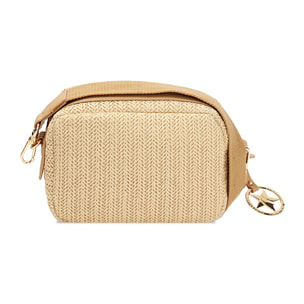 Mini bag donna beige in raffia