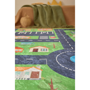 HAPPY - Tapis enfant lavable à motif circuit - Vert