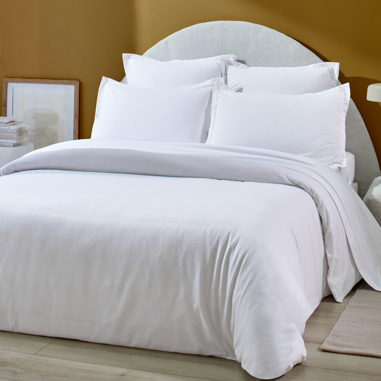 Housse de couette 100% flanelle de coton unie - blanc
