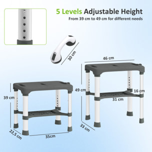 Tabouret de douche réglable avec poignée ventouses étagère support pommeau intégrés