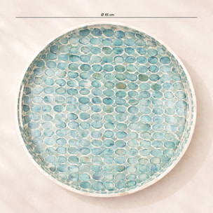 Plateau rond avec poignée en coquille de capiz bleu SOLNA