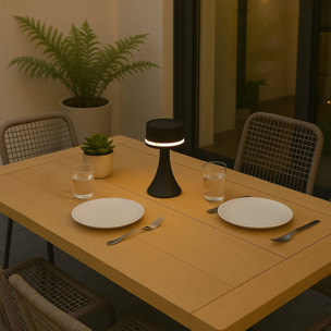 Well Home Lámpara solar de Mesa en color Negro, Recargable con Panel solar y puerto de carga USB