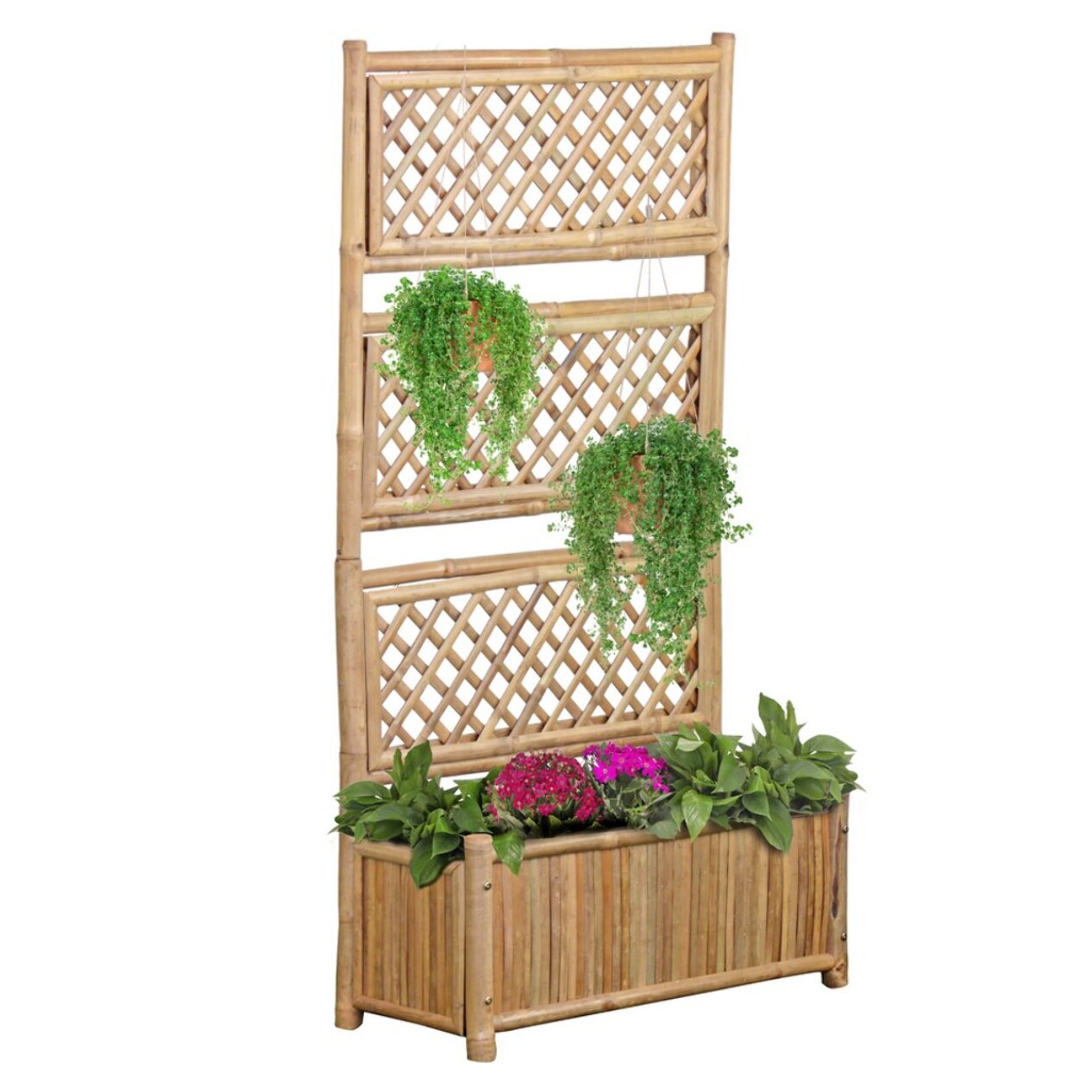 Fioriera in legno grigliato di bambù 70x30x134