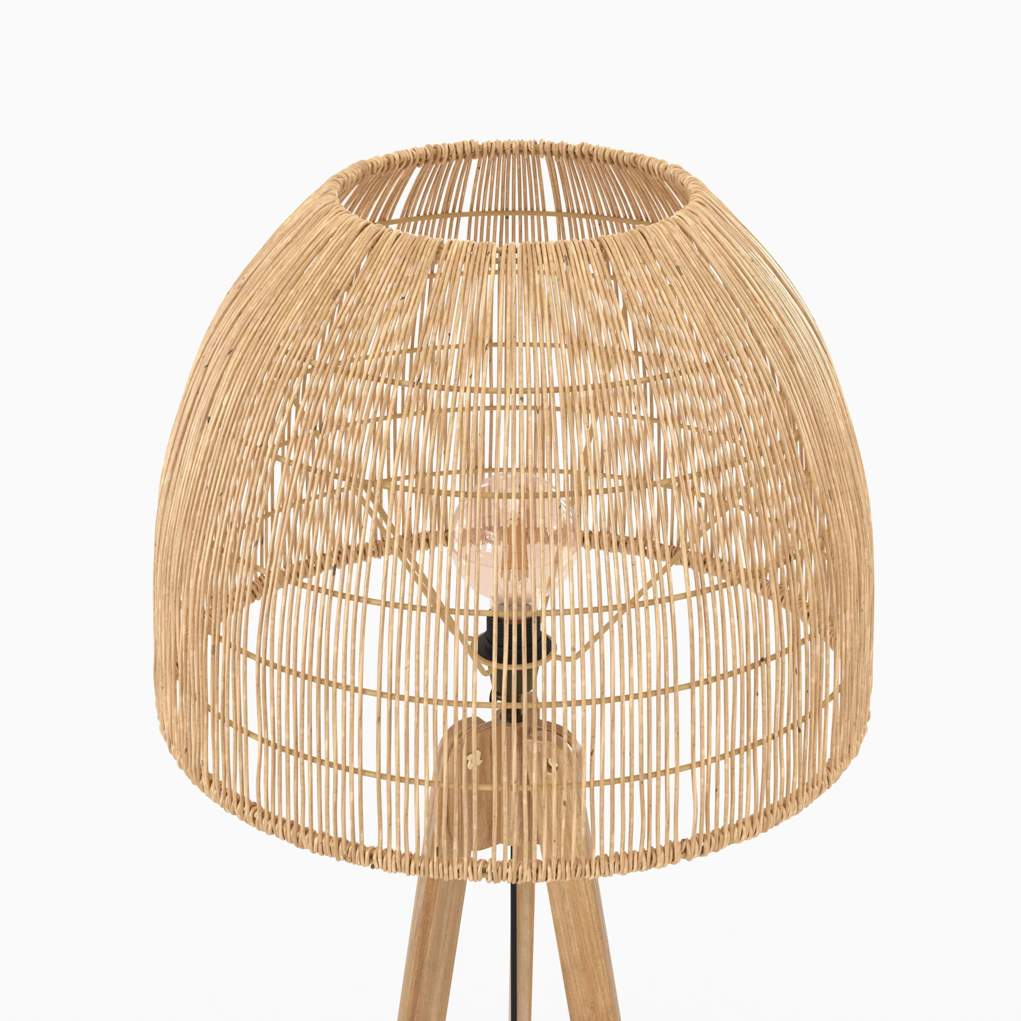 Lampadaire trépied en rotin et bois de teck massif - Corte