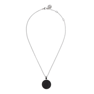 Collana White con Pendente Disco Medio in Pietra Naturale Onice Nero