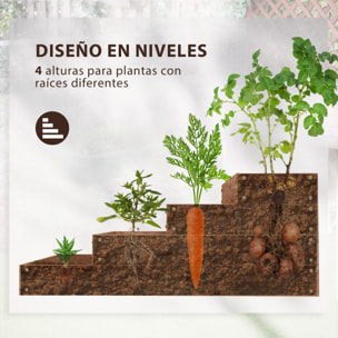 Jardinera de Madera Elevada de 4 Niveles Jardinera Exterior Grande con Diseño de Escalera Huerto Urbano para Cultivos Plantas Flores para Patio Terraza Balcón 113x113x46 cm Café Oscuro