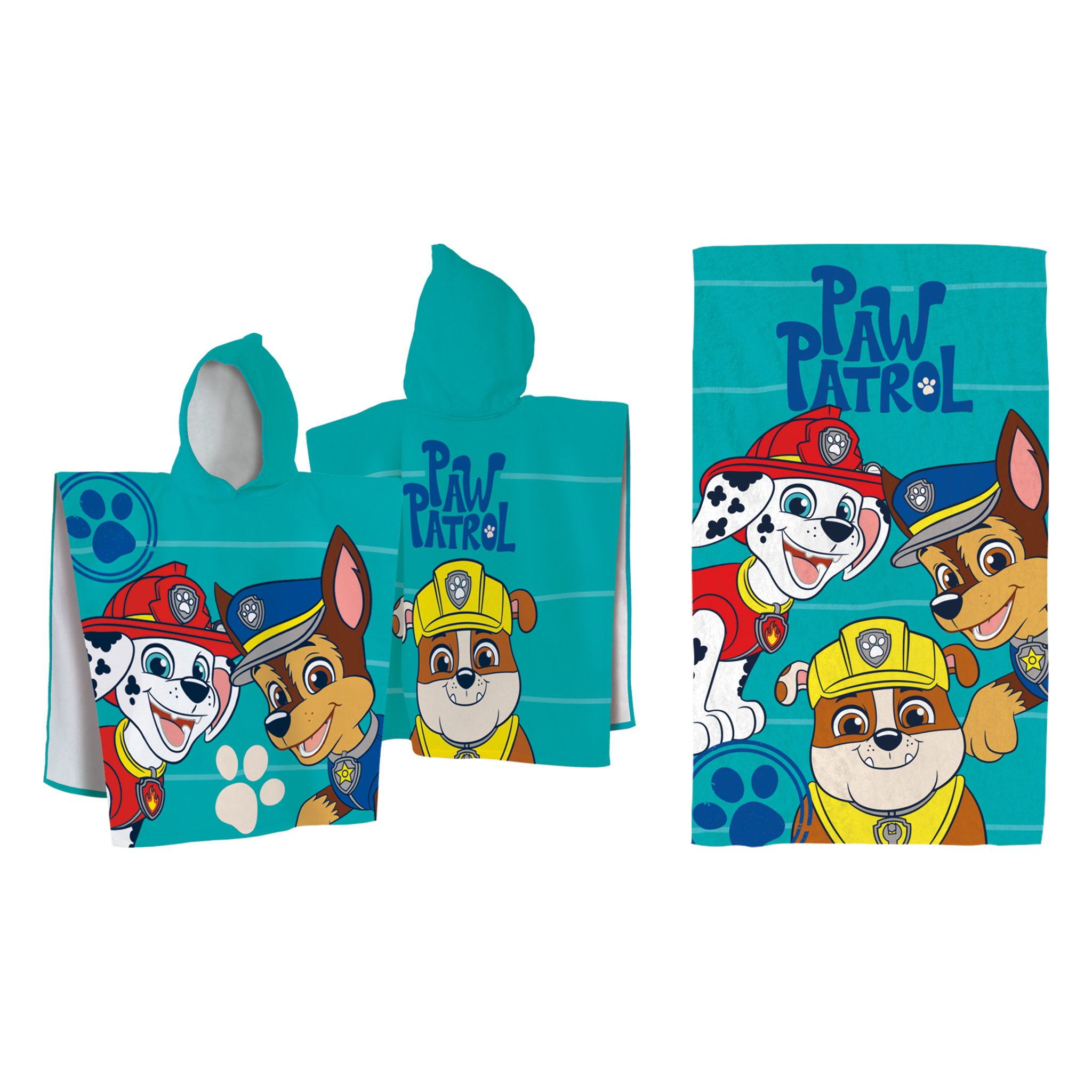 Ensemble Cape de bain et Drap de plage imprimés 100% Coton, PAT PATROUILLE SUMMER