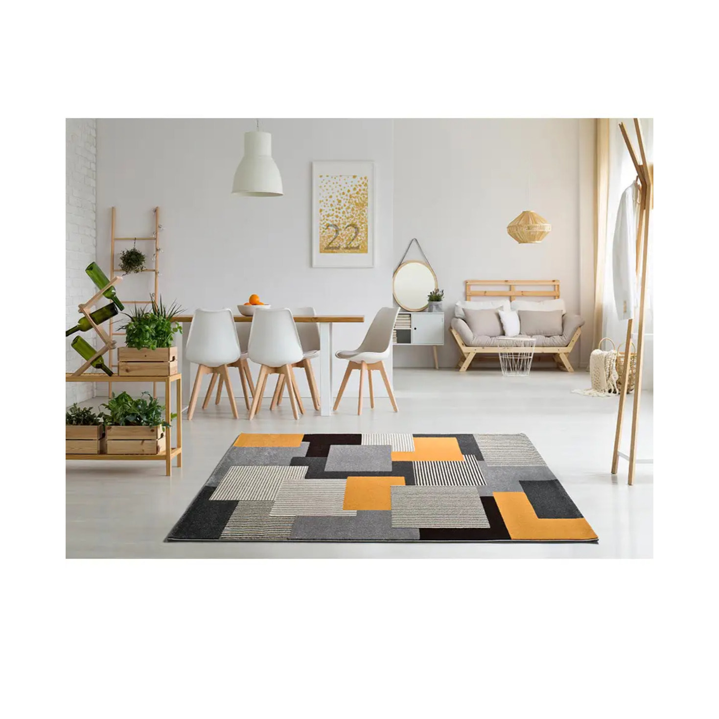 LEO Alfombra geométrica de pelo corto gris, varias medidas disponibles.