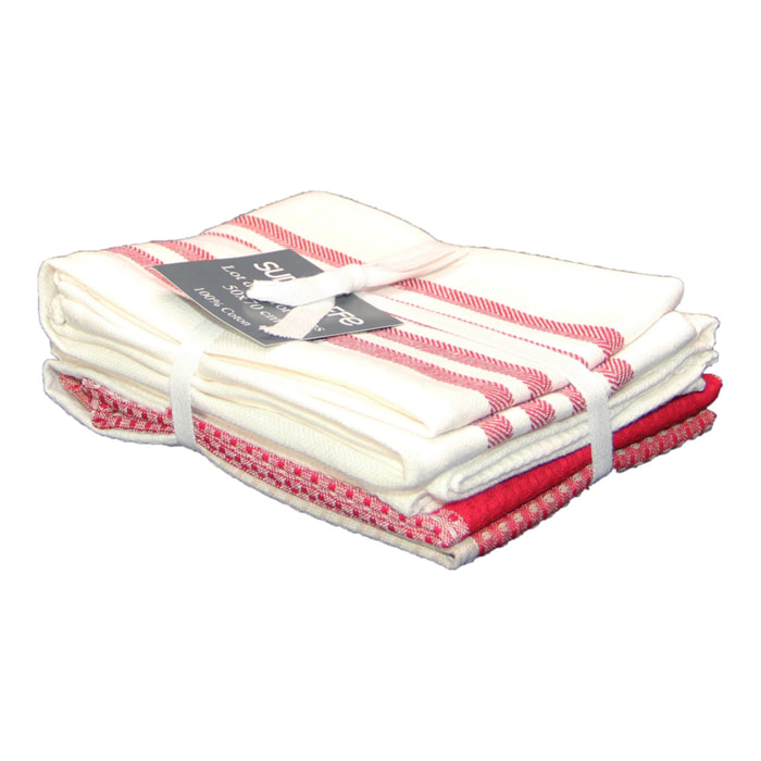 Set de 3 torchons cuisine  coton 50x70 cm - Rouge