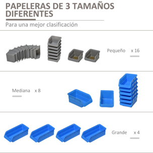 Organizador de Herramientas de Pared de 44 Piezas 95x54 cm Estantería de Pared para Herramientas con 28 Cajas Apilables y Diferentes Ganchos Gris y Azul