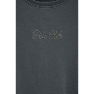 Maglietta grigio pietra a maniche corte con brillantini Polo Club