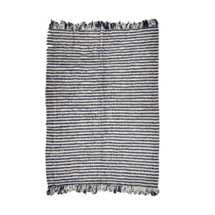 Tapis 160 x 230 cm en tissu bleu marine avec franges bicolores - MARINE