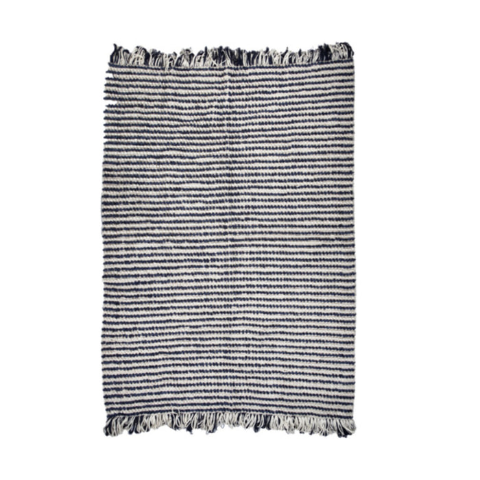 Tapis 160 x 230 cm en tissu bleu marine avec franges bicolores - MARINE