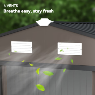 Abri de jardin - cabanon double porte coulissante, fondation incluse - 277 x 191 x 192 cm - tôle d'acier ondulée gris taupe