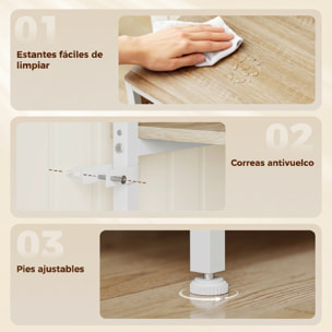 Estantería de Cocina con Enchufes y Puertos USB, Mueble Auxiliar de Cocina, Soporte de Microondas, 8 Estantes, 6 Ganchos, Cajón de Tela, para Espacios Reducidos, 80x40x181 cm, Roble