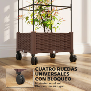 Jardinera con Enrejado Ajustable, Jardinera Exterior con Ruedas Bloqueables para Plantas Trepadoras con Ofricios de Drenaje, Macetero Elevado para Jardín, Patio, Terraza, 40x40x165 cm, Marrón