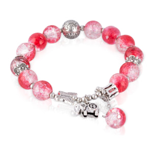 Set de 6 pulseras elásticas con cuentas de cristal y diseños amarillo, blanco, granate, morado, verde y rosa.