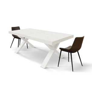 Tavolo allungabile AMALFI in legno effetto bianco frassinato e gambe a X bianche, allungabile 160x90 cm - 240x90 cm