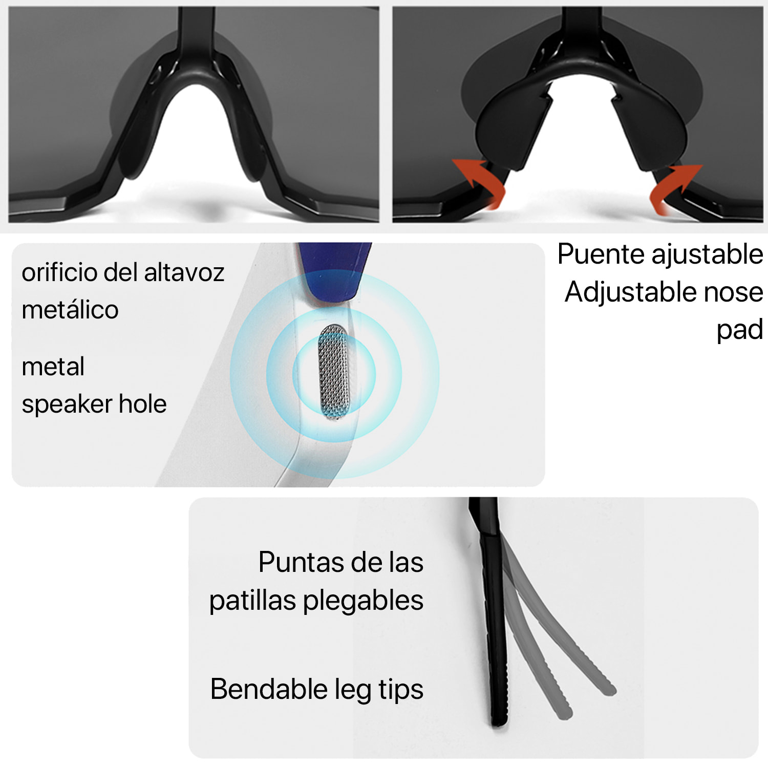Gafas deportivas inteligentes QY01, llamada bluetooth, asistente de voz, control remoto de la cámara.