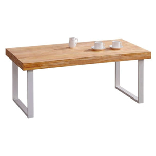 Mesa de centro fija con patas metálicas en blanco y roble salvaje 120x60 cm Natural Roble salvaje - Blanco