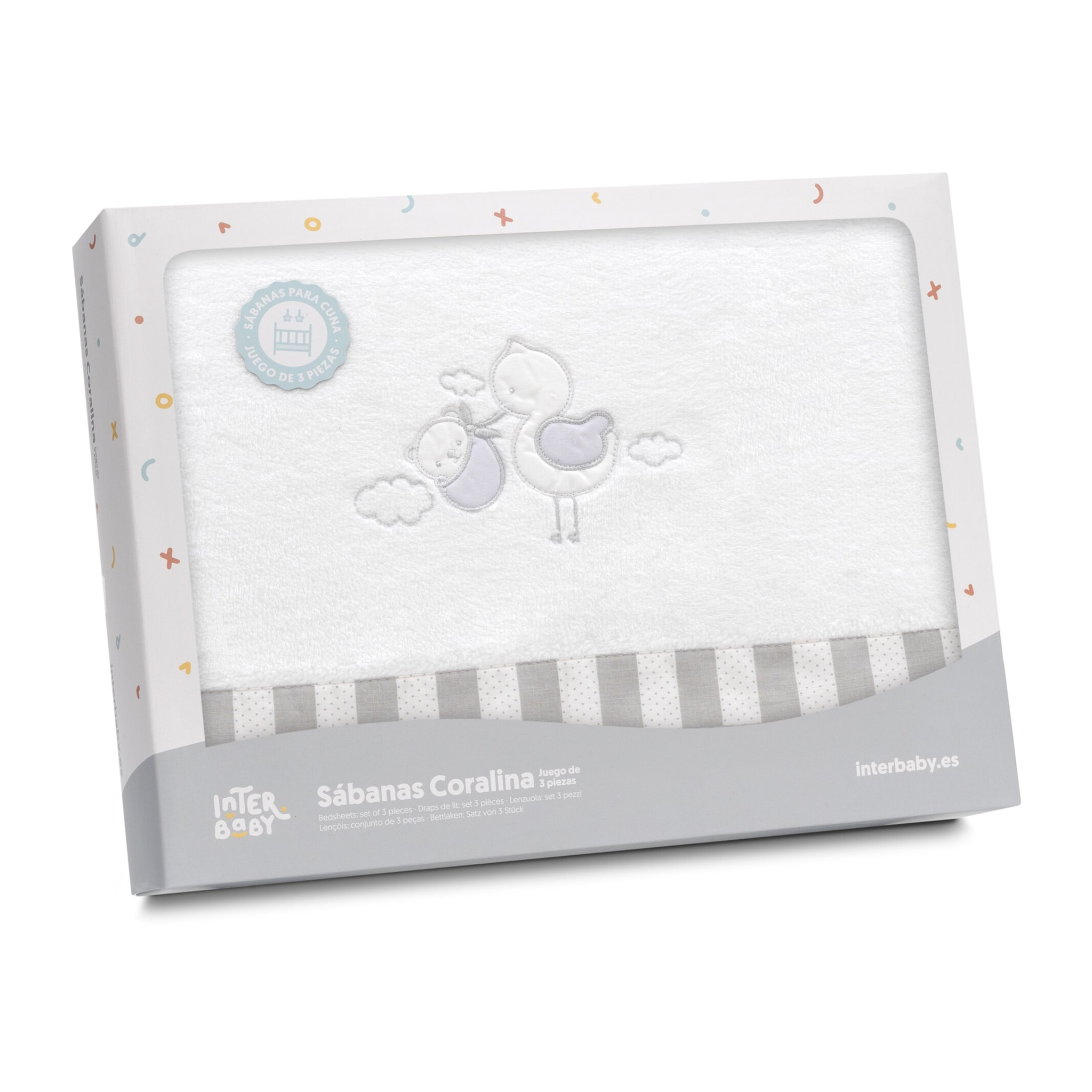 Triptico Minicuna Coralina Cigueña Oso Bco/Gris