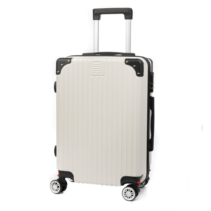 DAM Valigia da cabina Trolley in materiale leggero ABS ad alta resistenza con angoli rinforzati. Serratura numerica e 4 ruote doppie removibili e girevoli a 360°. 37x24x56 Cm. Colore: Bianco Rotto