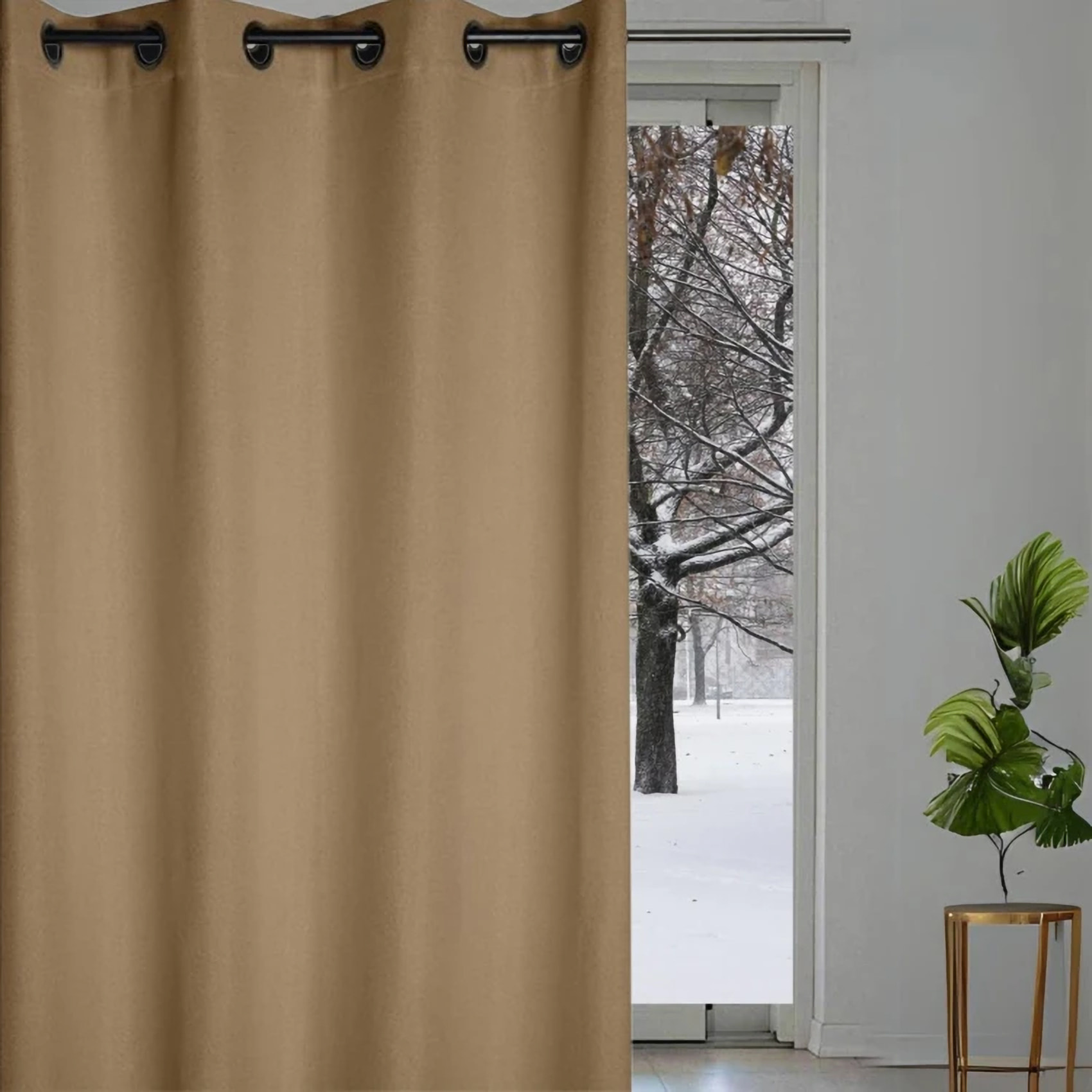 Rideau occultant  -  - Effet tweed - Marron Brun