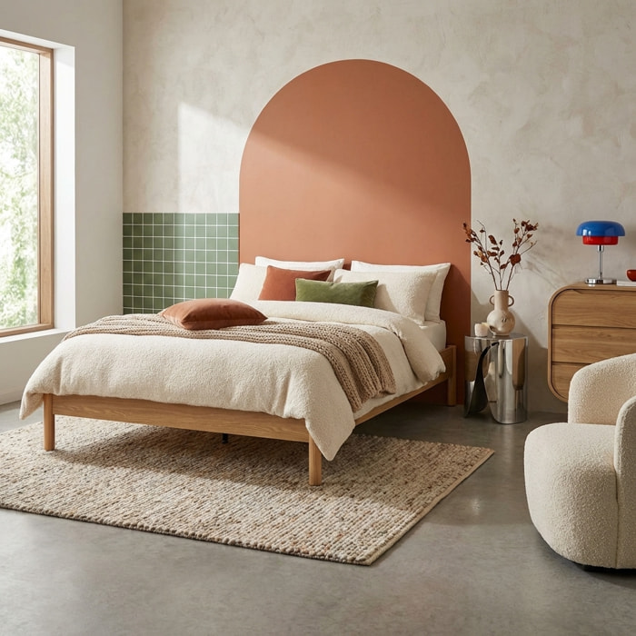 Lit avec sommier à lattes 160x200cm décor bois HARMONY