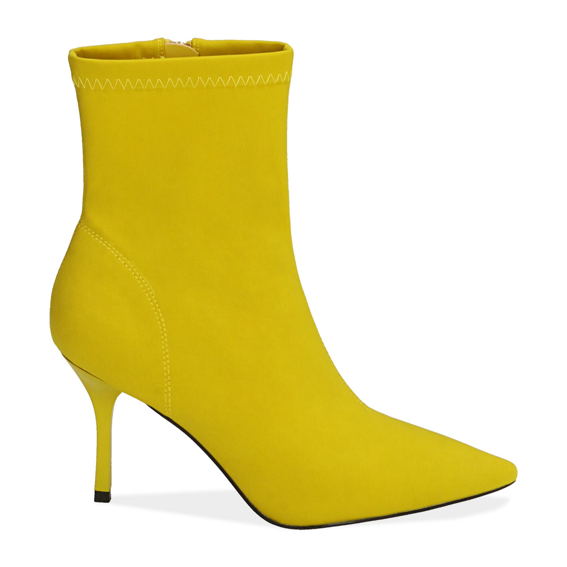 Ankle boots gialli in lycra, tacco 8,5 cm