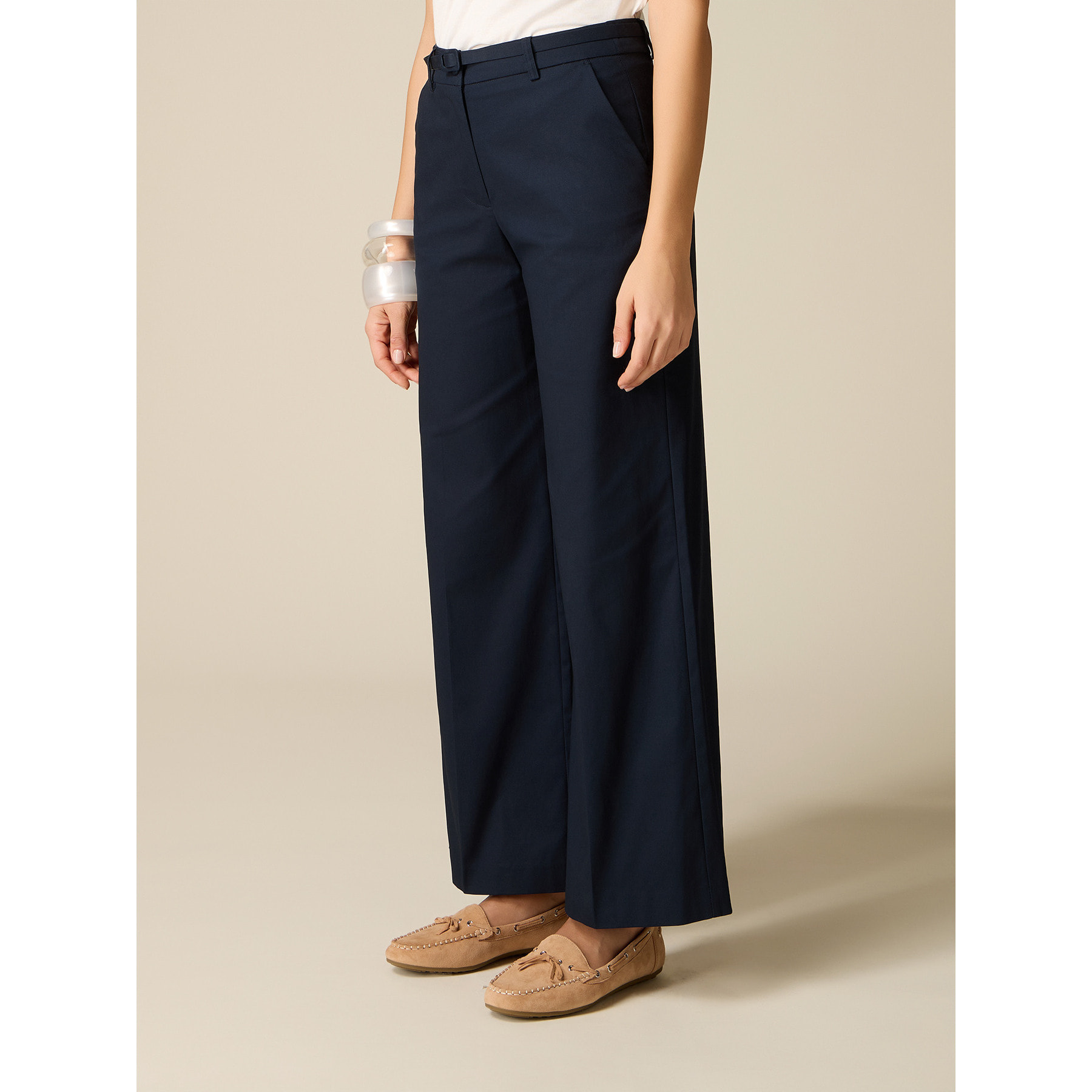 Oltre - Pantalones palazzo de mezcla de algodón - Azul