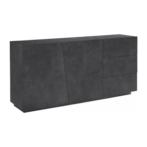 Credenza moderna a 2 ante e 3 cassetti, Made in Italy, Madia da cucina, Buffet di design da soggiorno, cm 180x43h86, colore Grigio Ardesia