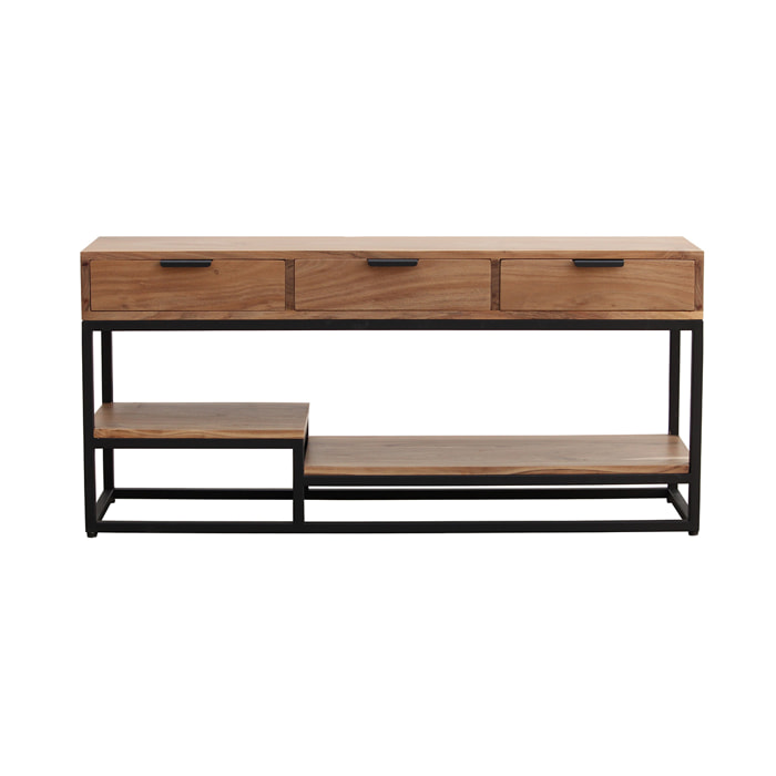 Meuble TV en bois massif et métal noir L115 cm WARREN