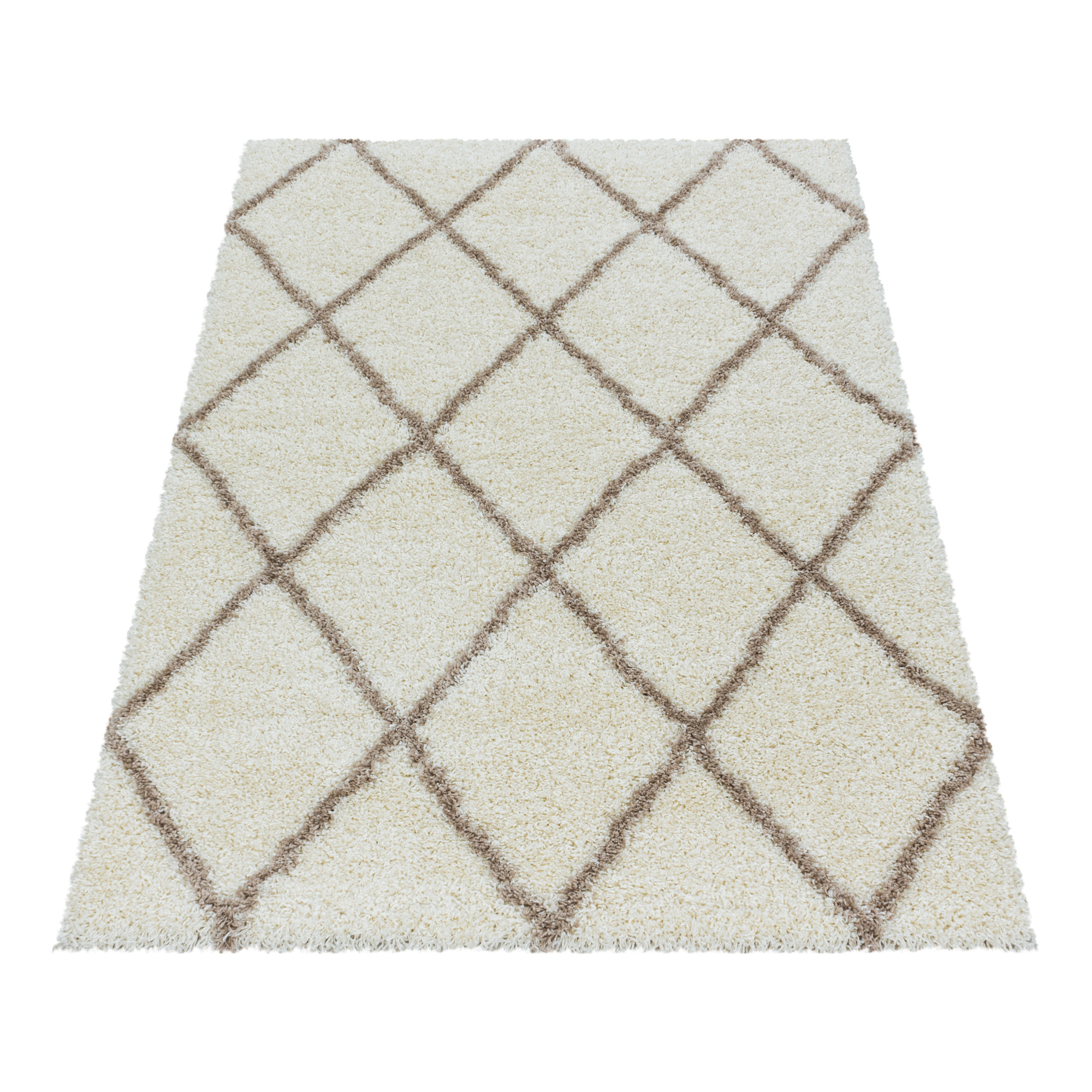 ALVOR - Tapis shaggy à poils longs motif berbère crème
